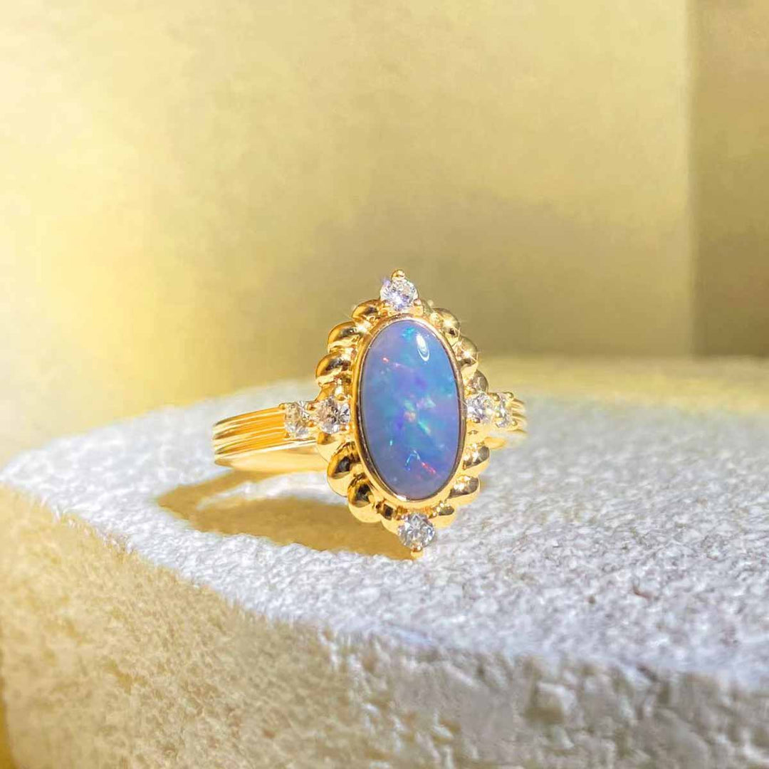 Natural Australia Black Opal Ring D1.08ct d0.25ct, 18K