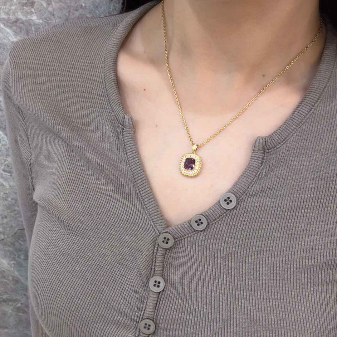 Natural Purple Spinel Diamond Necklace D2.51ct d0.30ct. 18K