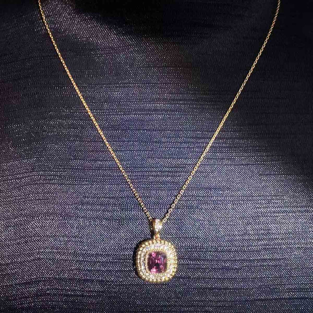 Natural Purple Spinel Diamond Necklace D2.51ct d0.30ct. 18K
