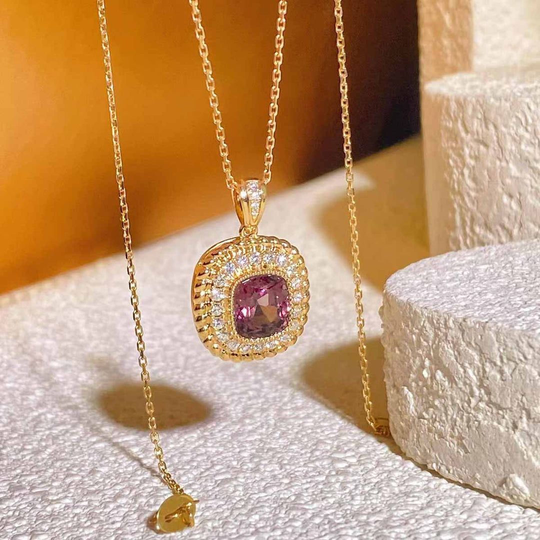 Natural Purple Spinel Diamond Necklace D2.51ct d0.30ct. 18K