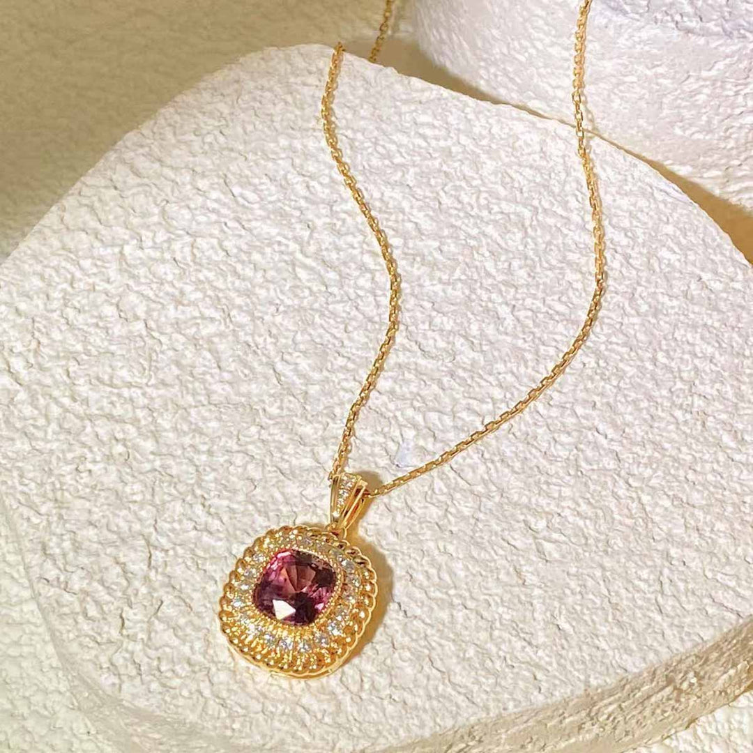 Natural Purple Spinel Diamond Necklace D2.51ct d0.30ct. 18K