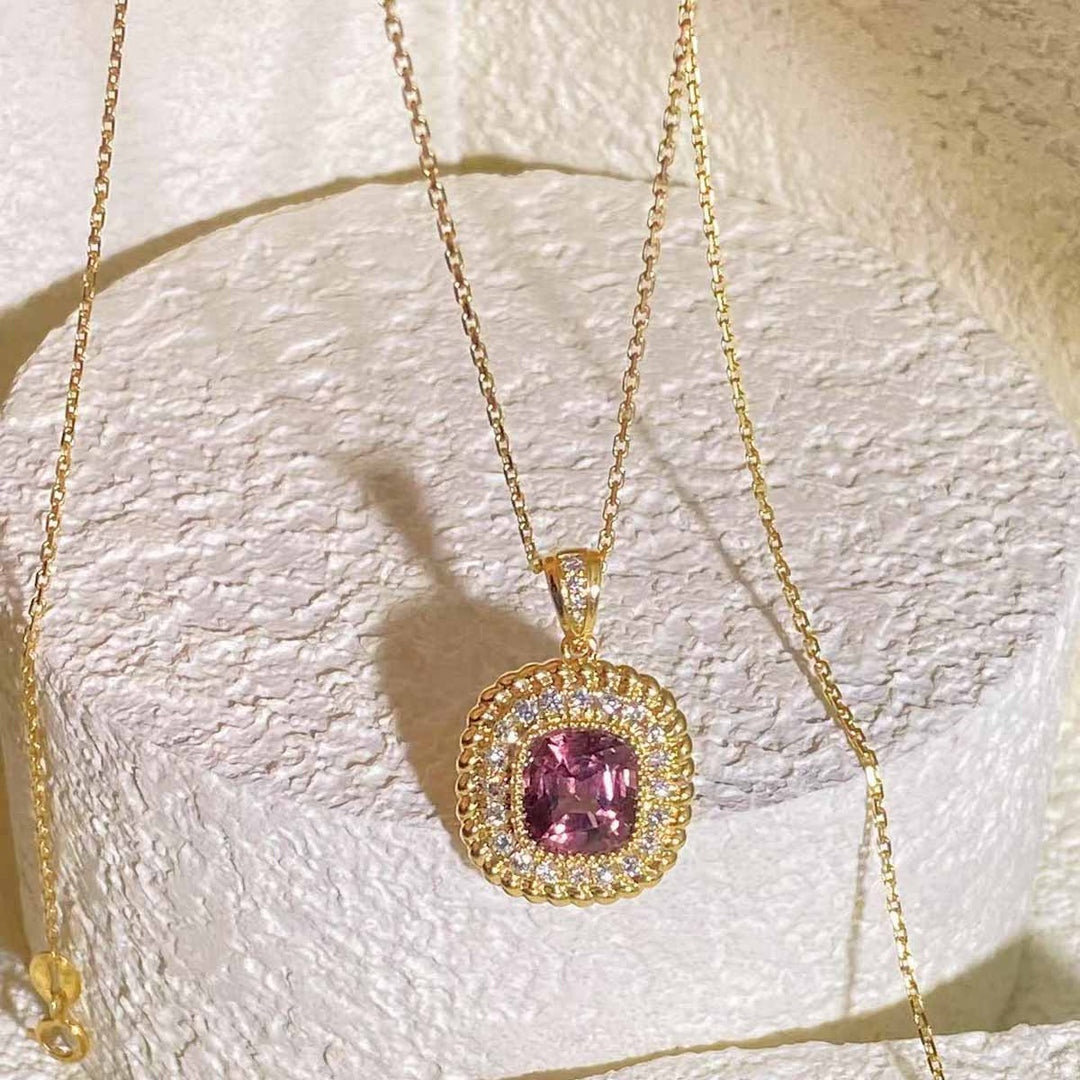 Natural Purple Spinel Diamond Necklace D2.51ct d0.30ct. 18K