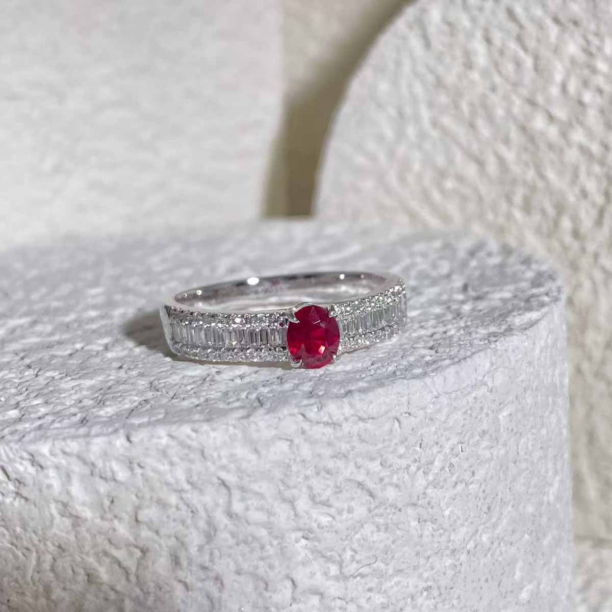 Ruby Diamond Ring D0.39ct d0.42ct 18K Pigeon Blood
