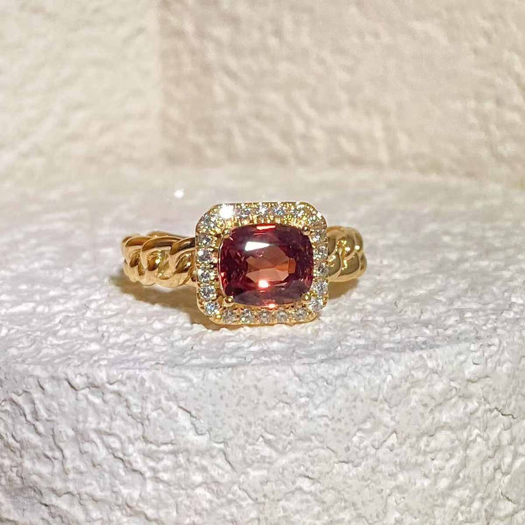 Natural Orange Spinel Diamond Ring D1.95ct d0.192ct. 18K