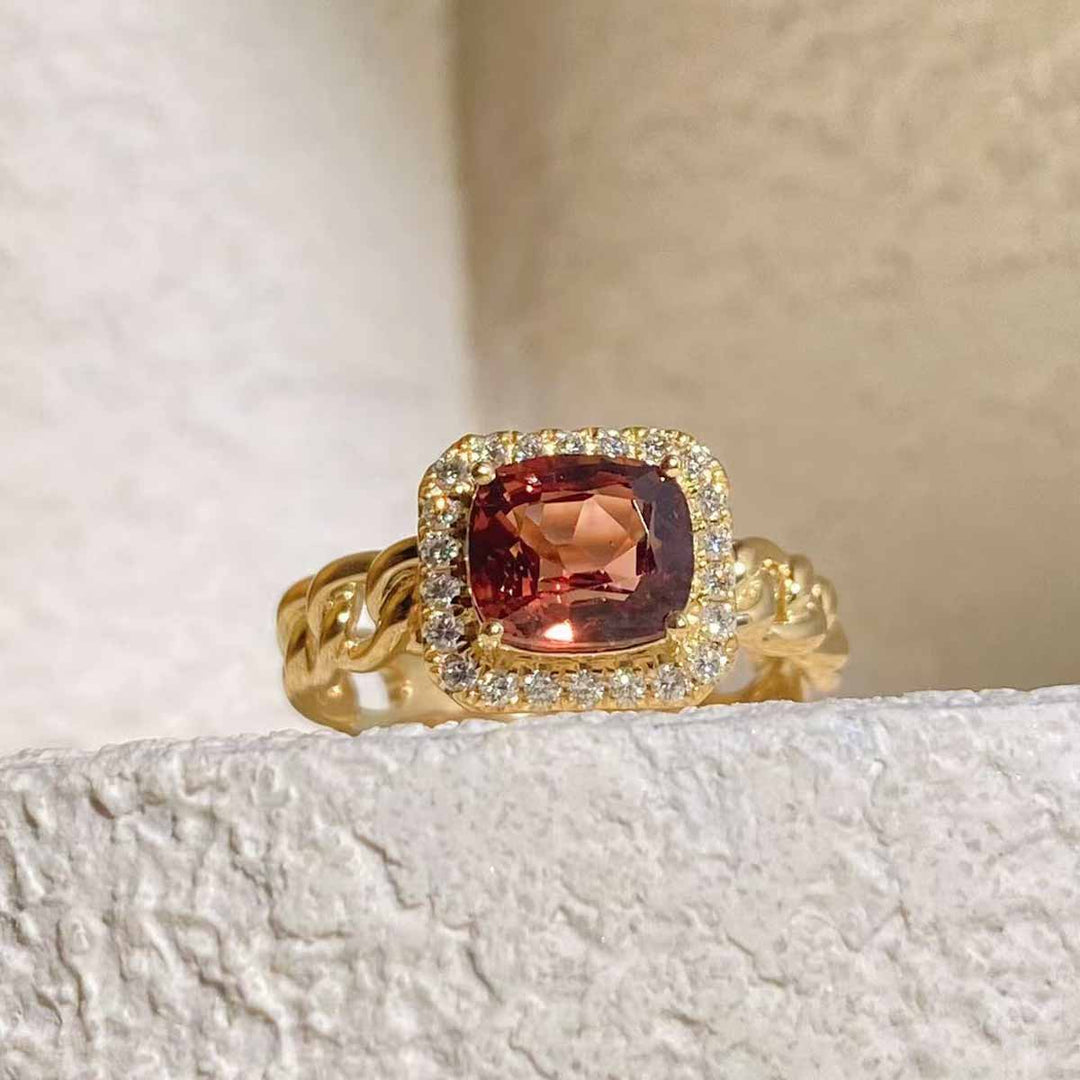 Natural Orange Spinel Diamond Ring D1.95ct d0.192ct. 18K