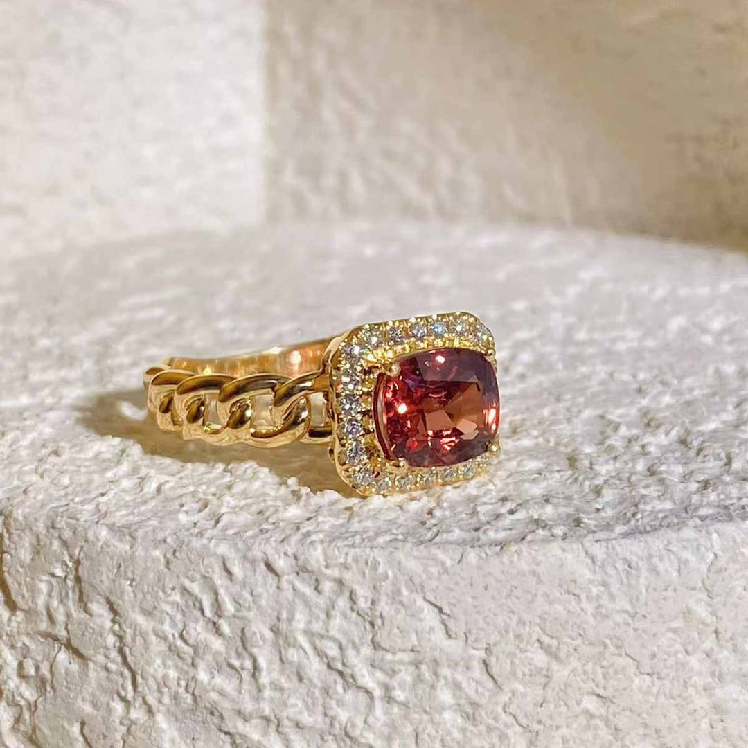 Natural Orange Spinel Diamond Ring D1.95ct d0.192ct. 18K