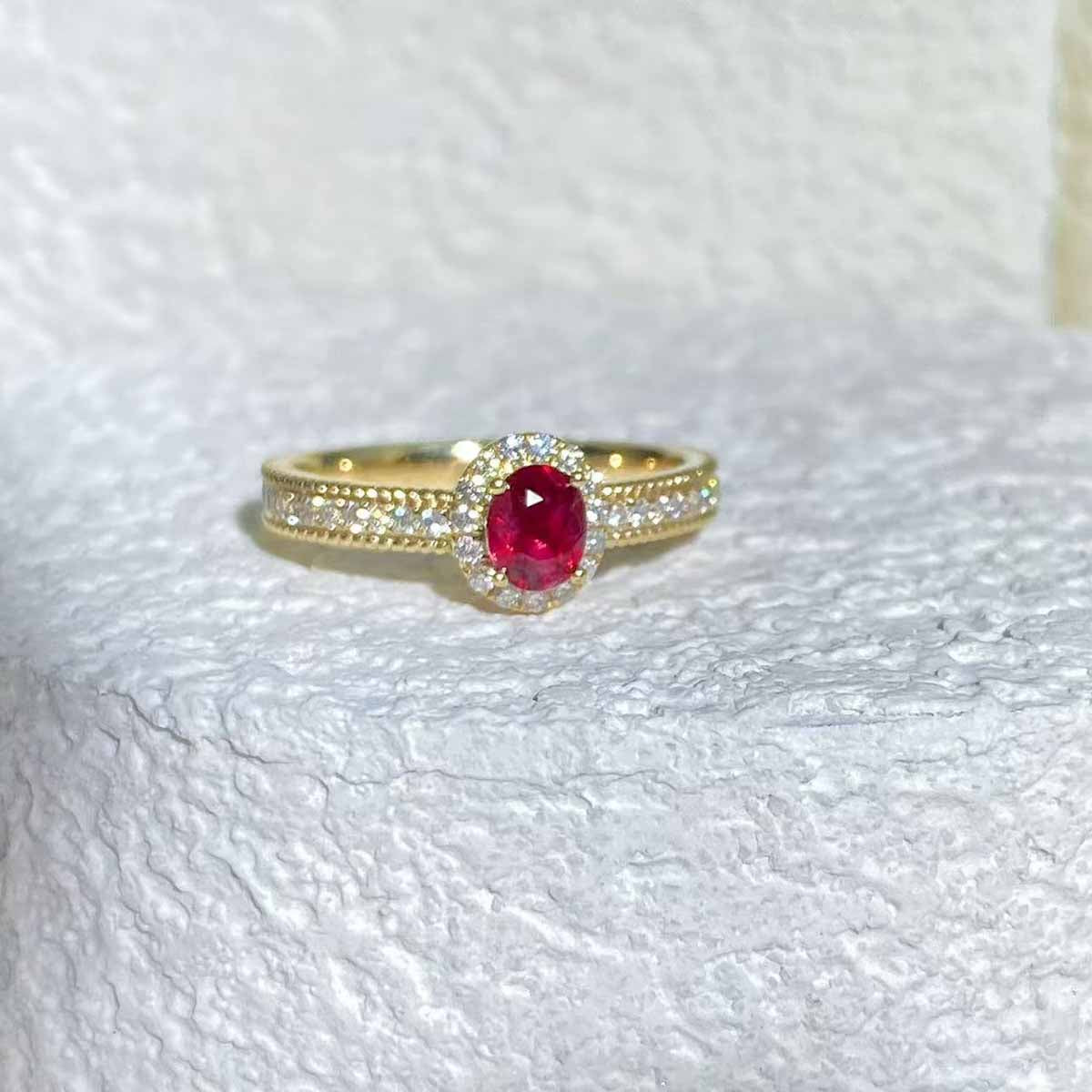 Mozambique Pigeon Blood Ruby Ring D0.36ct d0.22ct 18K - Jiaxyk