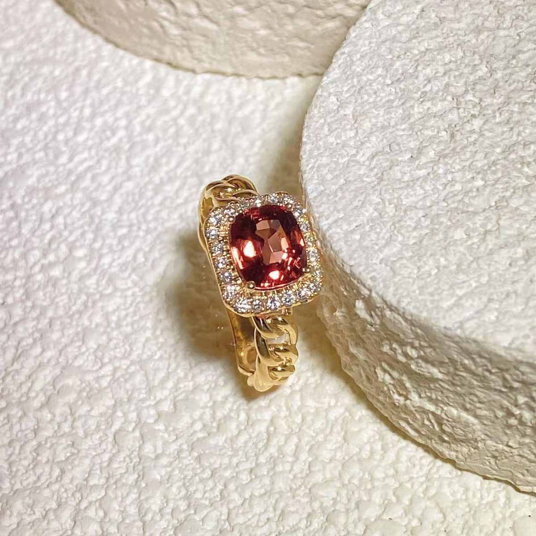 Natural Orange Spinel Diamond Ring D1.95ct d0.192ct. 18K