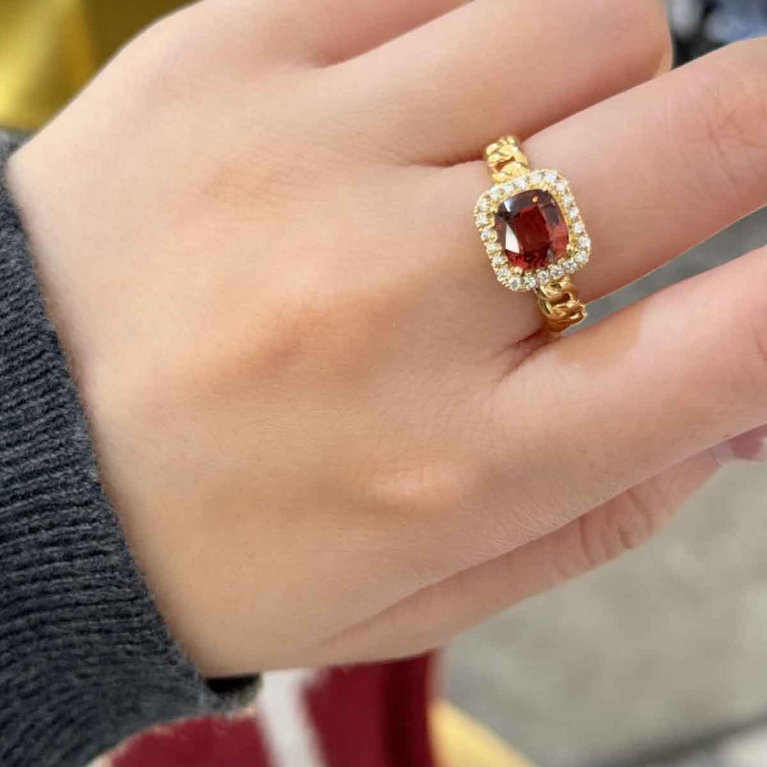 Natural Orange Spinel Diamond Ring D1.95ct d0.192ct. 18K