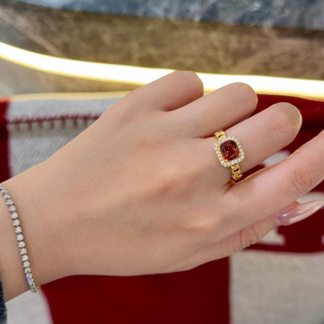 Natural Orange Spinel Diamond Ring D1.95ct d0.192ct. 18K