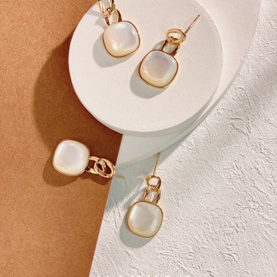 Square Mother of Pearl Diamond Earrings - Jiaxyk