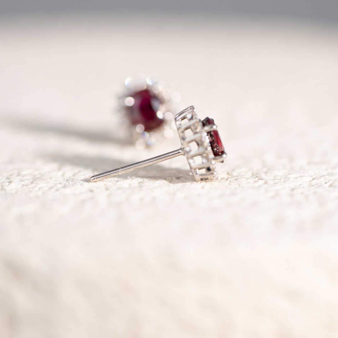 Natural Ruby Stone Diamond Earrings Studs D1.02ct+0.92ct d0.28ct 18K Gold