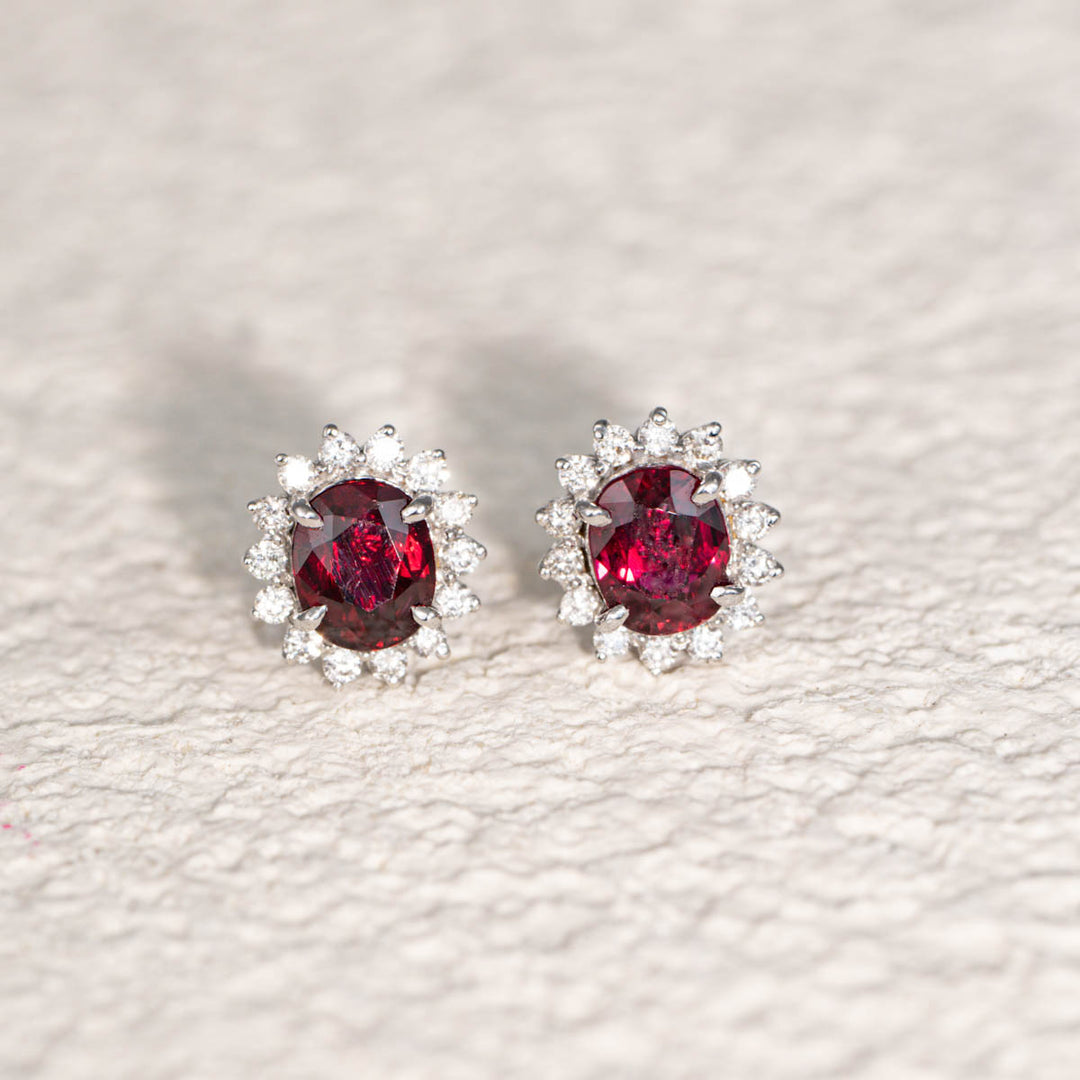Natural Ruby Stone Diamond Earrings Studs D1.02ct+0.92ct d0.28ct 18K Gold