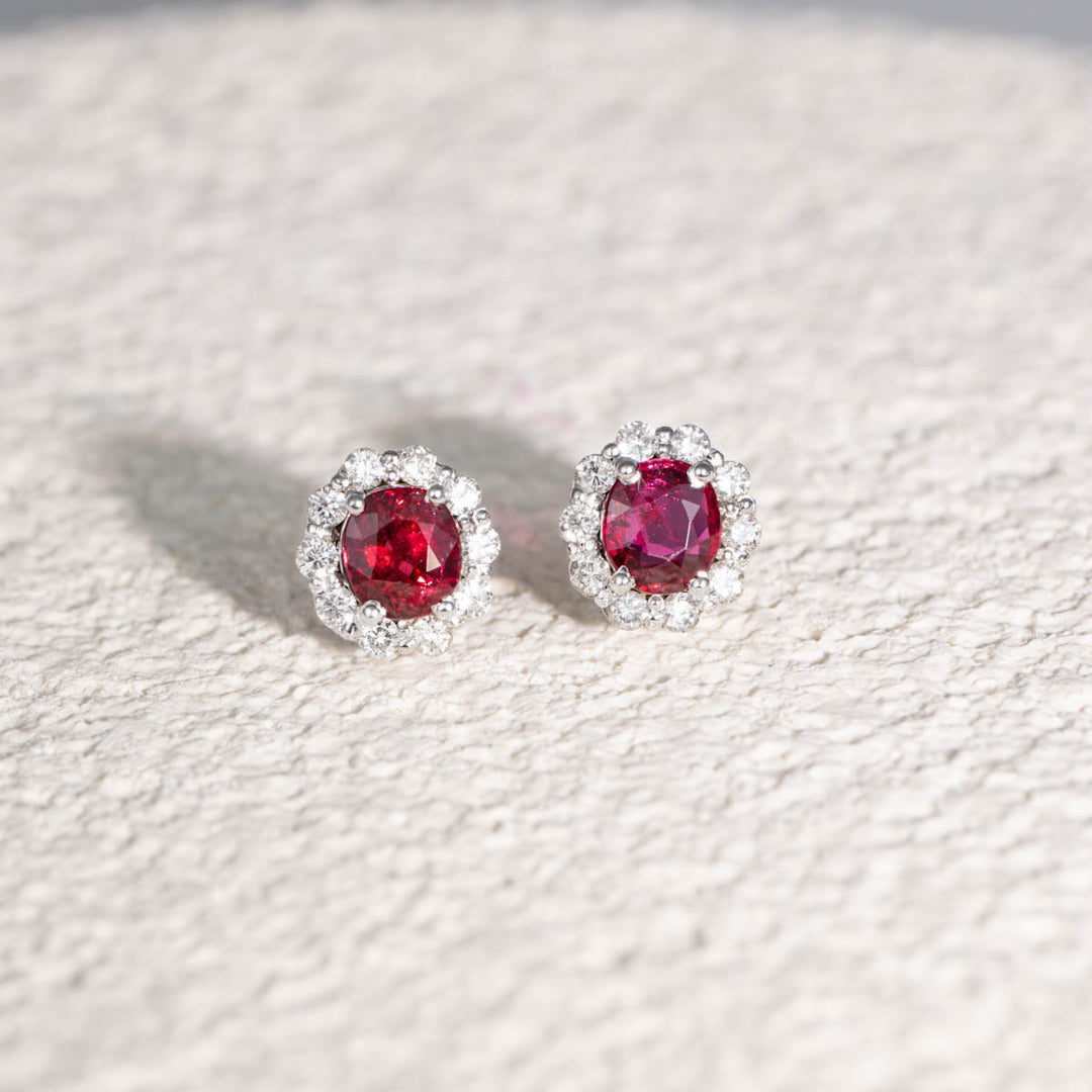 Natural Ruby Diamond Earrings Studs D:0.83ct+0.83ct d:0.44ct 18K Gold