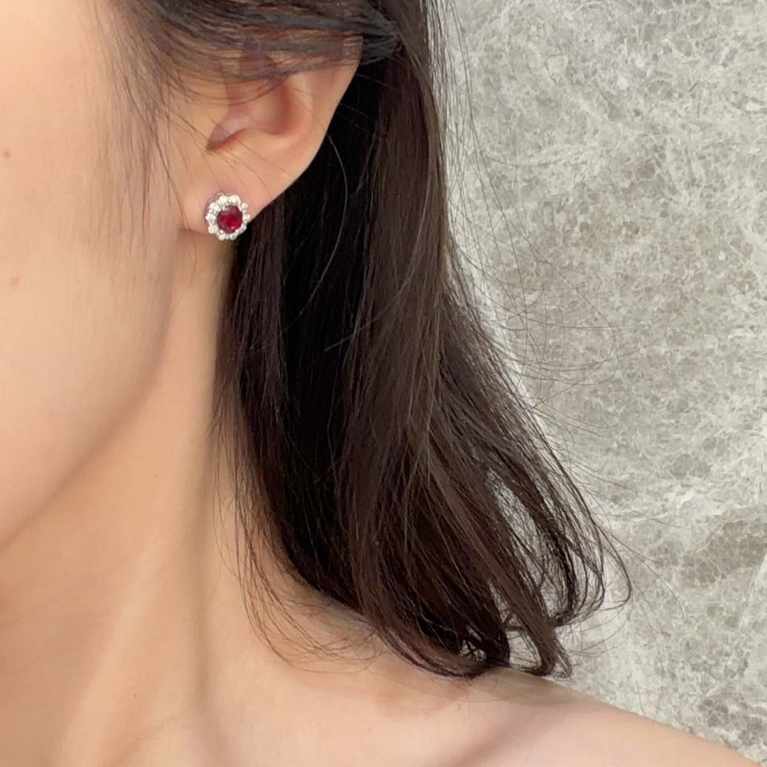 Natural Ruby Diamond Earrings Studs D:0.83ct+0.83ct d:0.44ct 18K Gold
