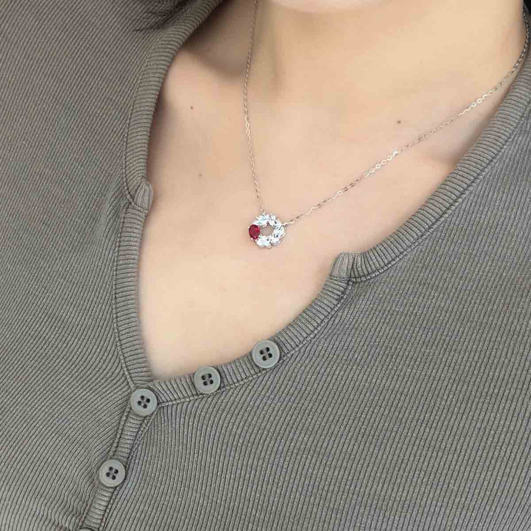 Burma Pigeon Blood Ruby Diamond Necklace D0.59ct d0.56ct 18K Gold