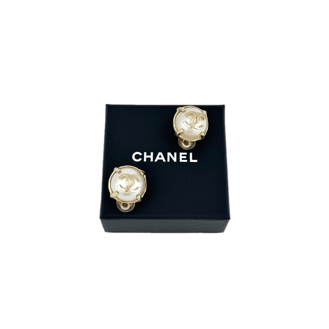 Chanel CC Pearl Clip-On Earrings