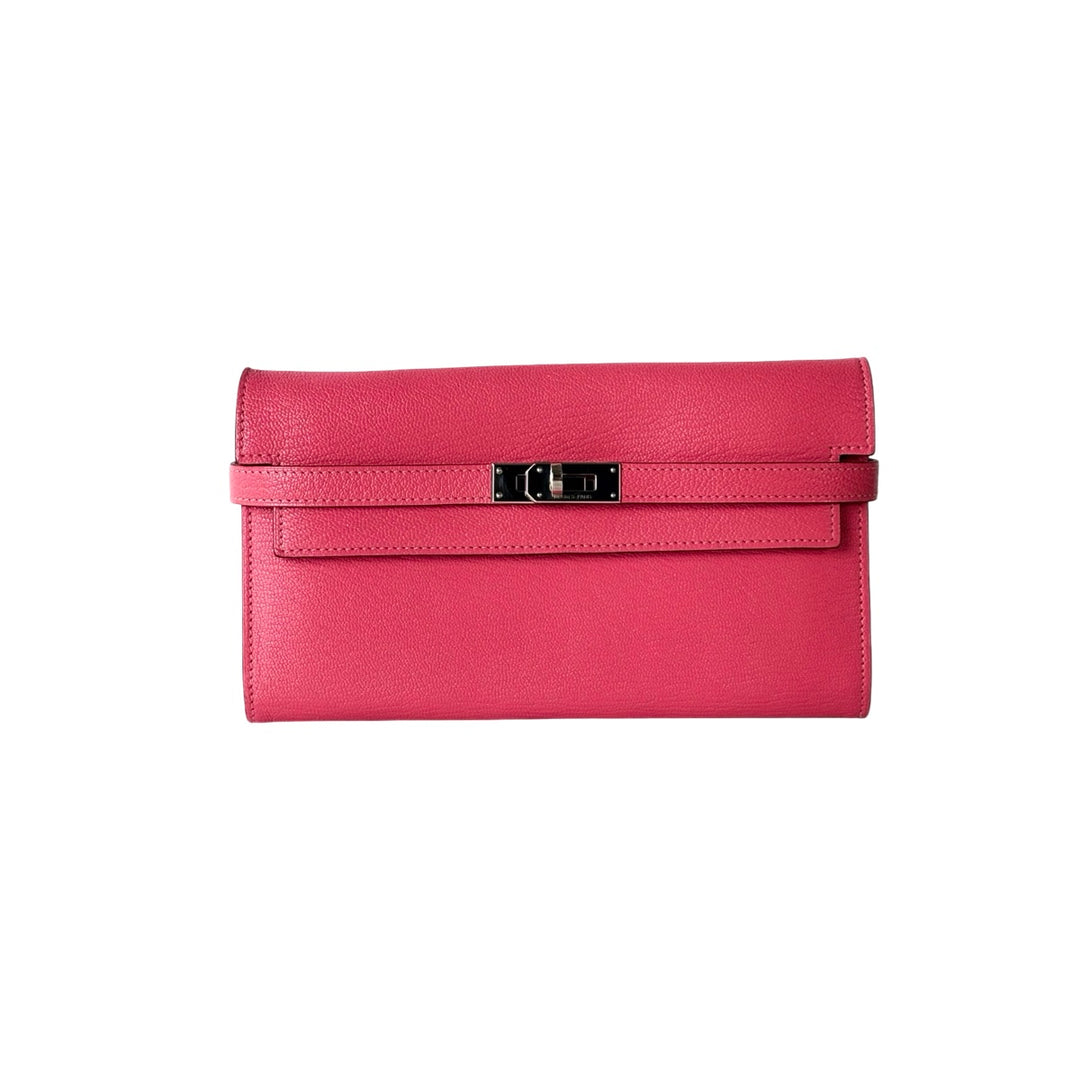 Hermes Pink Long Wallet Kelly