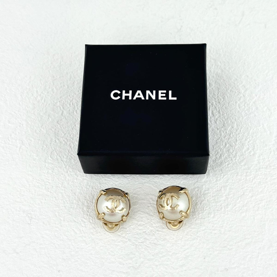 Chanel CC Pearl Clip-On Earrings