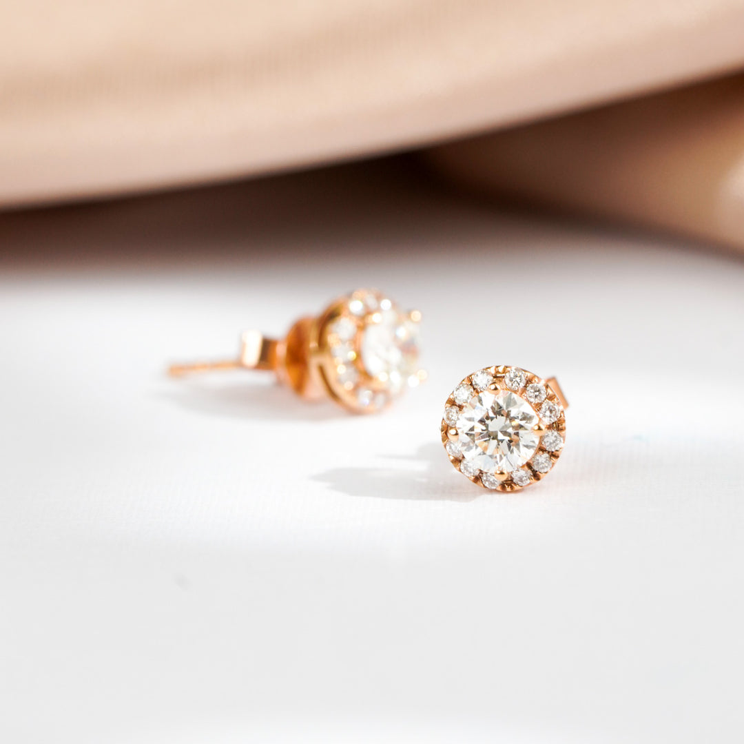 Natural White Diamond Earrings Studs D0.53ct d0.14ct, 18K Gold
