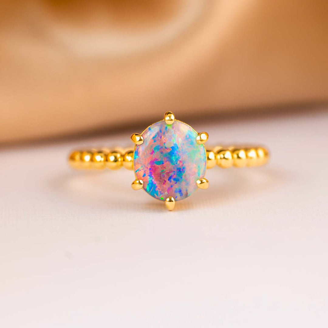 Natural Black Opal Ring 1.04ct 18K Yellow Gold