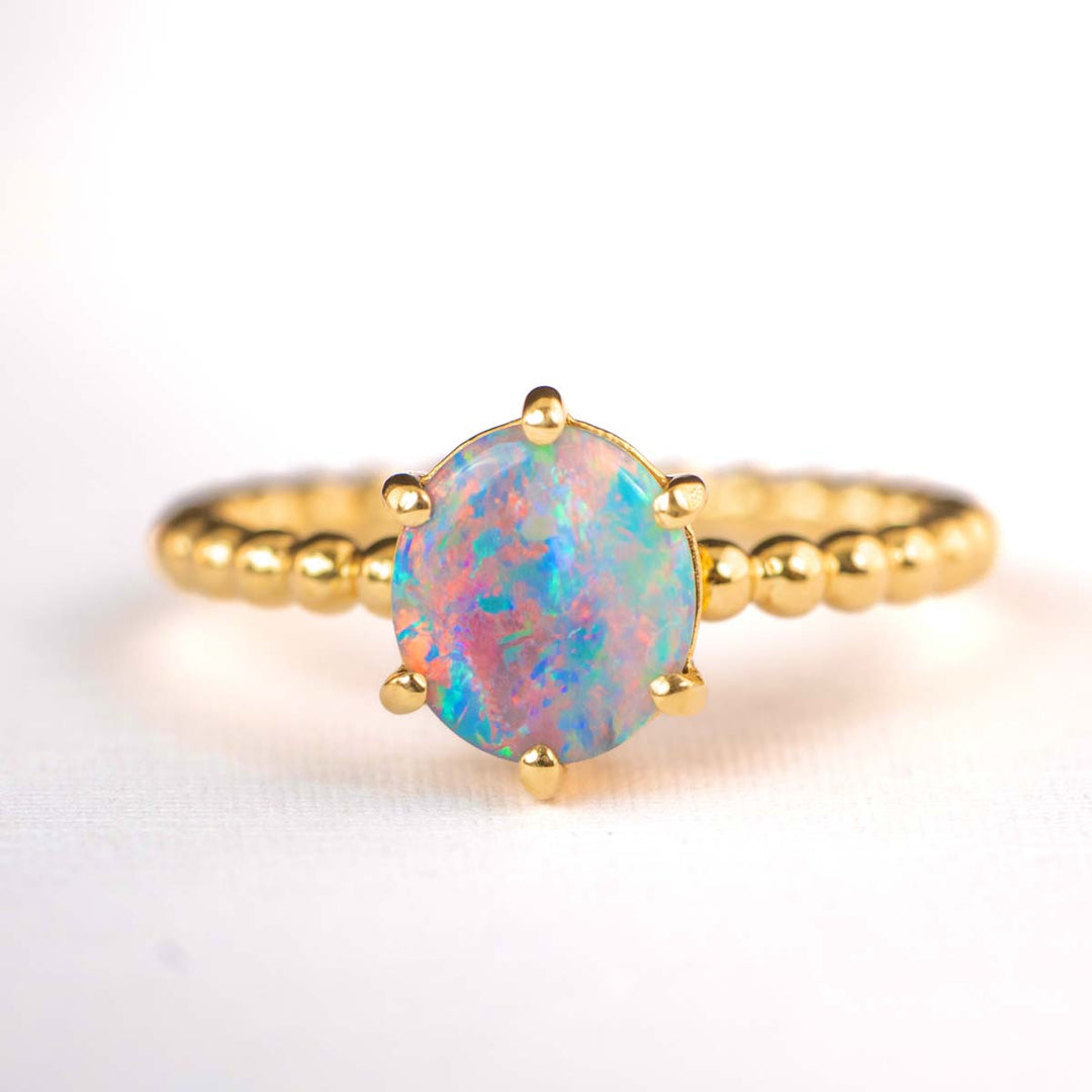 Natural Black Opal Ring 1.04ct 18K Yellow Gold