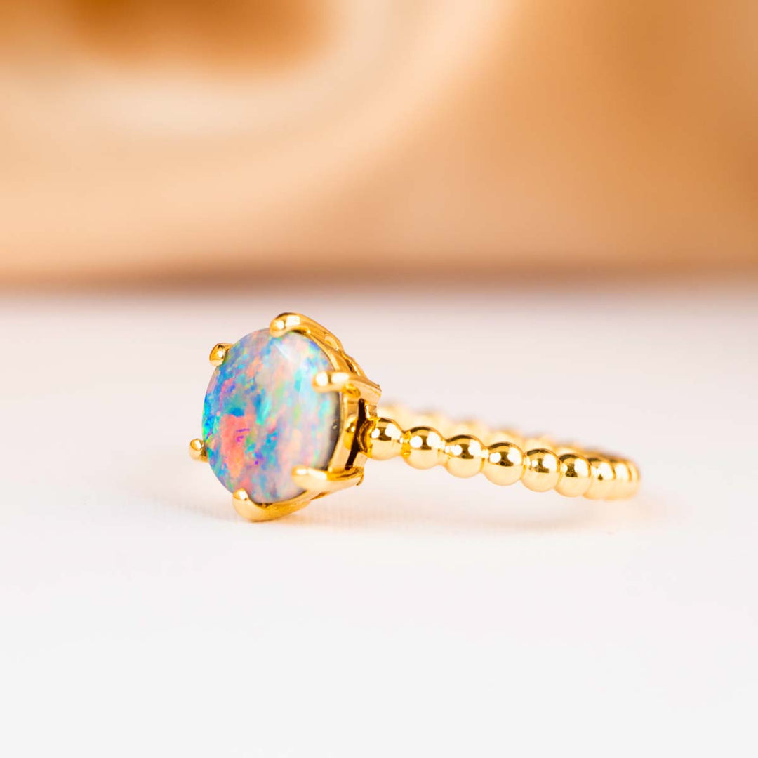 Natural Black Opal Ring 1.04ct 18K Yellow Gold