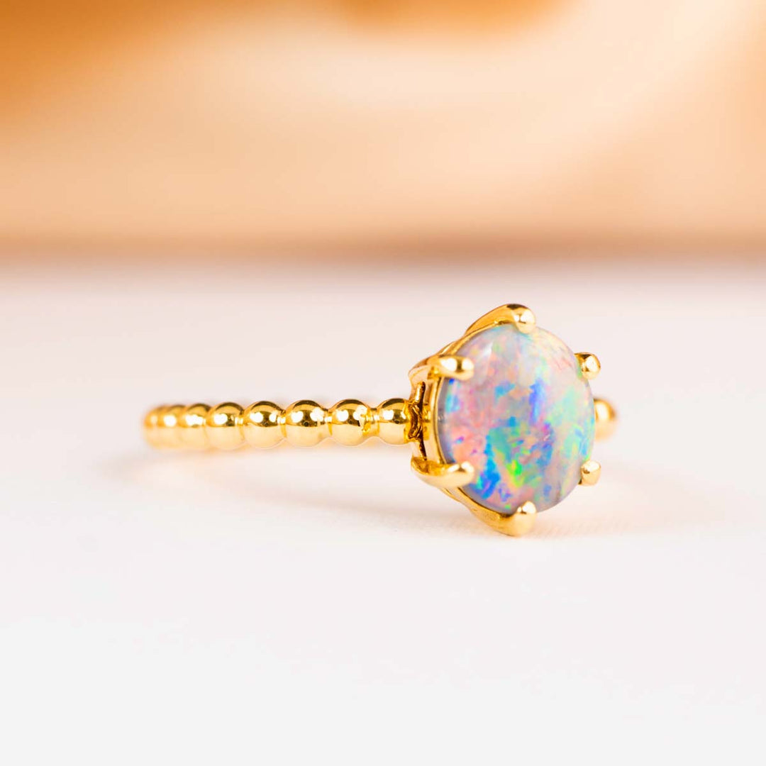 Natural Black Opal Ring 1.04ct 18K Yellow Gold