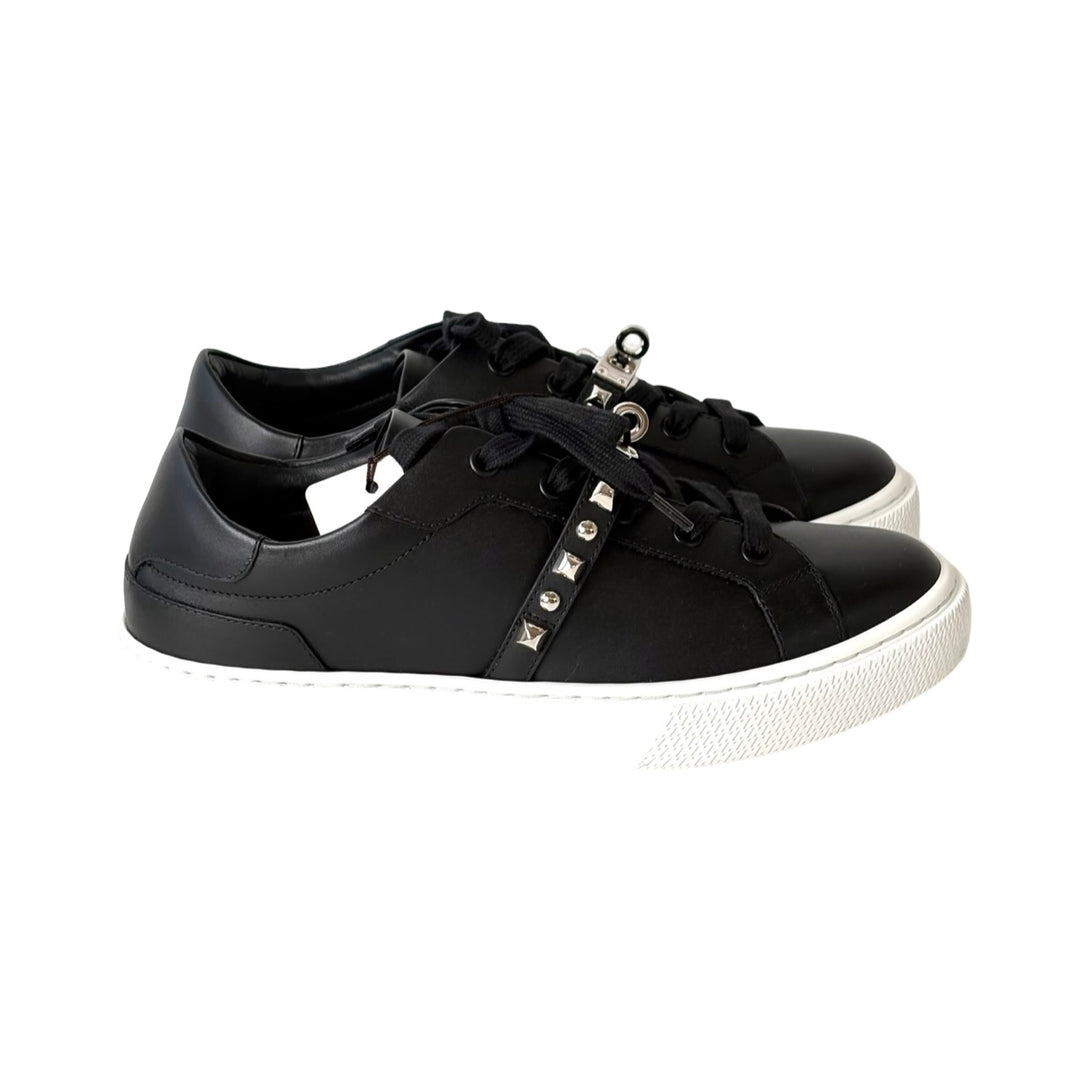 Hermes Black Day Sneaker Kelly Buckle Studs Shoes #38.5