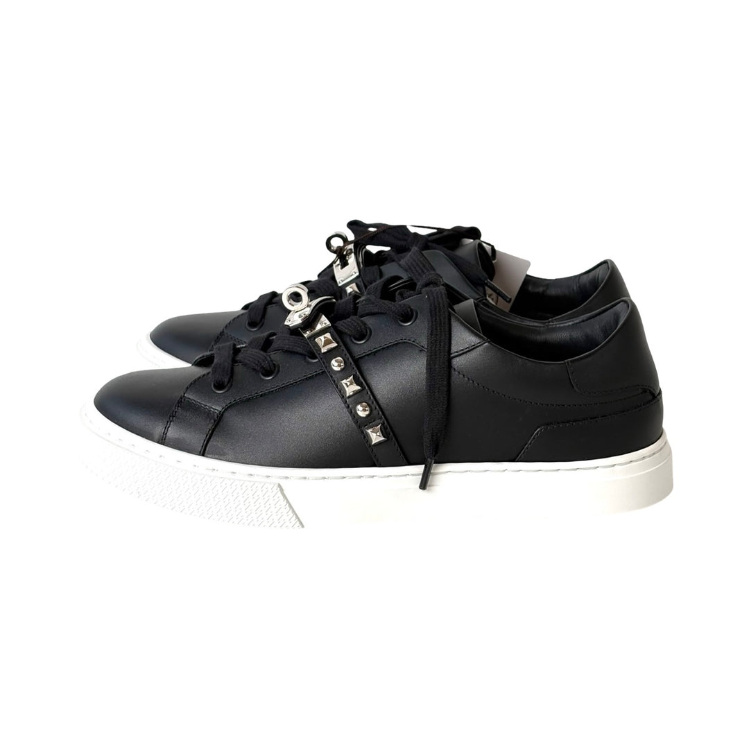 Hermes Black Day Sneaker Kelly Buckle Studs Shoes #38.5