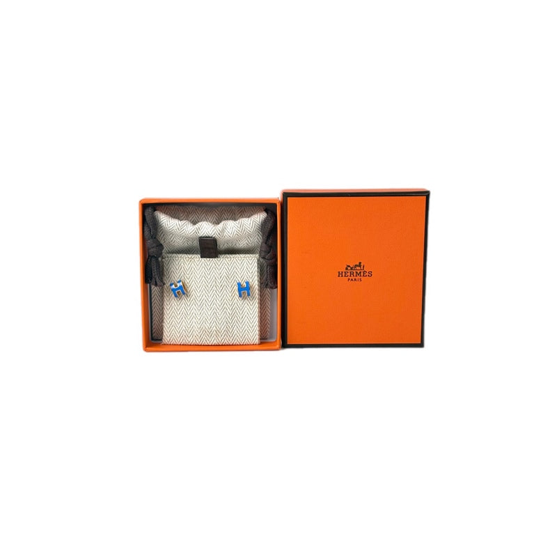 Hermes H Pop Earrings Blue Mini