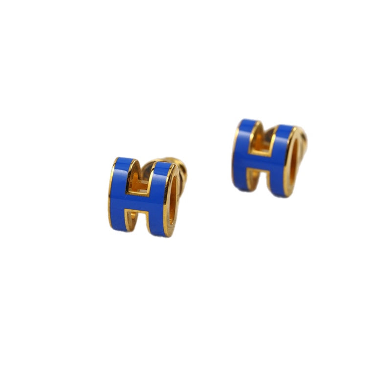 Hermes H Pop Earrings Blue Mini