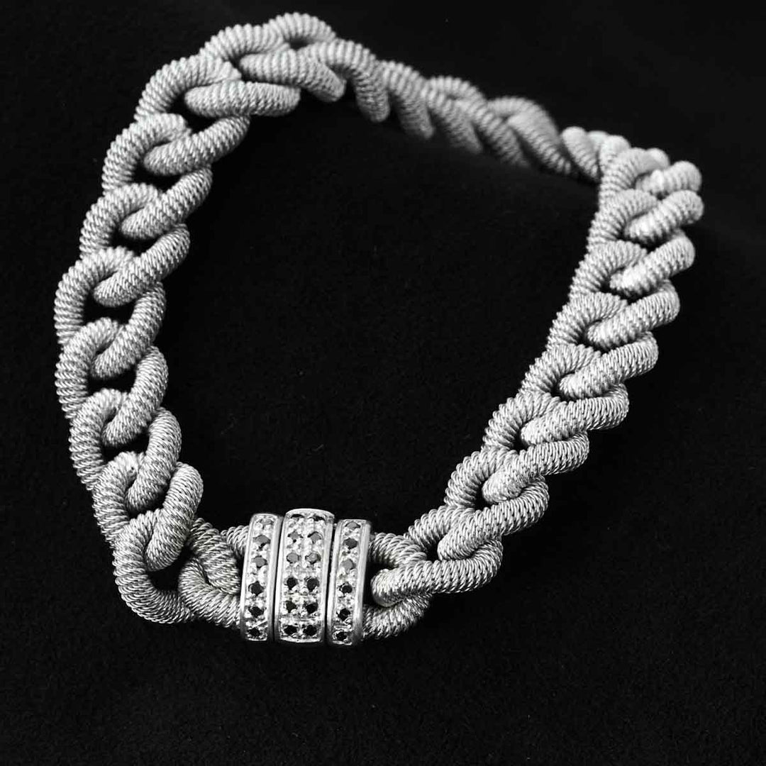 Silver 925 Black Diamonds D0.3ct Rhodium Plated Bracelet, Made in Italy