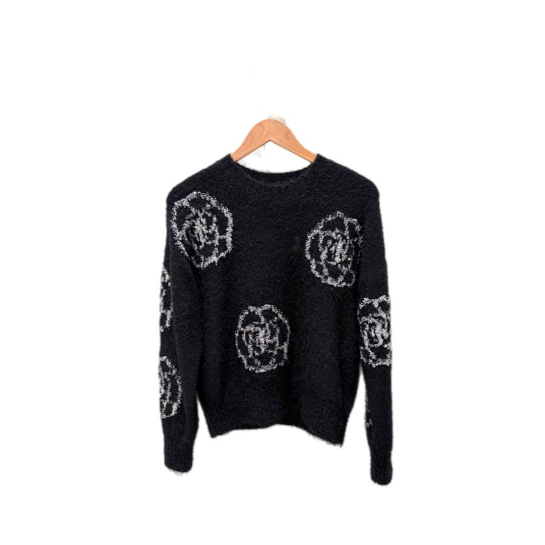 Chanel Black silk/cashmere Sweater with Camellia Motifs #36