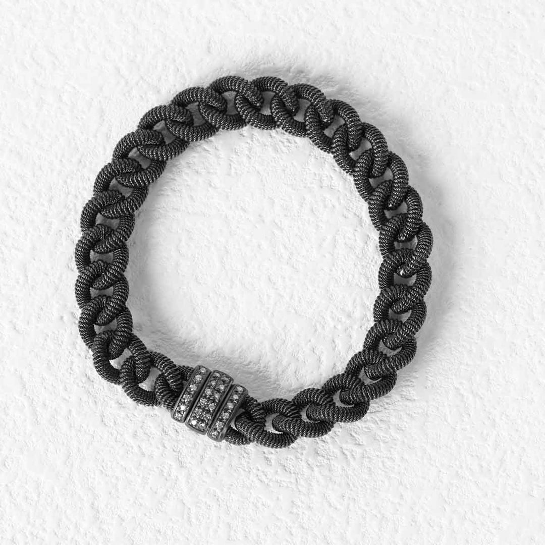Silver 925 White Diamonds D0.3ct Black Rhodium Plated Bracelet, Made in Italy
