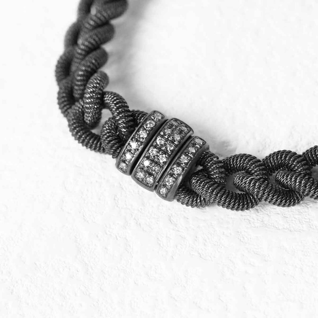 Silver 925 White Diamonds D0.3ct Black Rhodium Plated Bracelet, Made in Italy