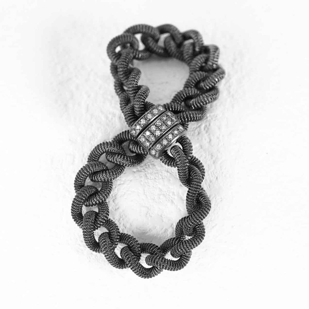 Silver 925 White Diamonds D0.3ct Black Rhodium Plated Bracelet, Made in Italy