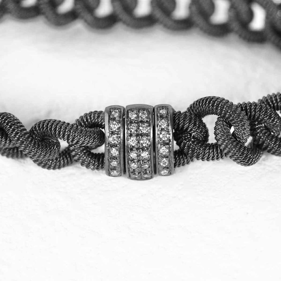 Silver 925 White Diamonds D0.3ct Black Rhodium Plated Bracelet, Made in Italy