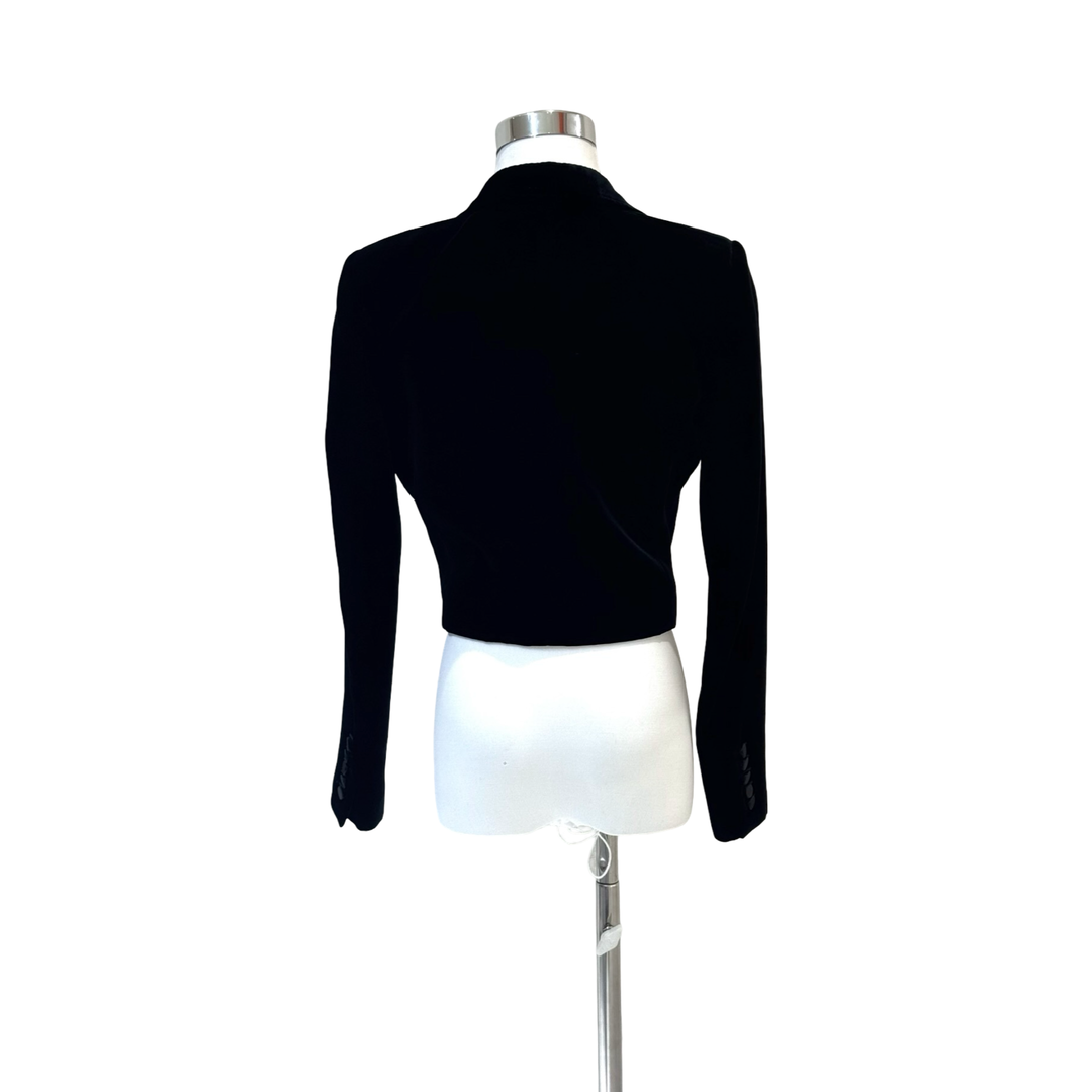 YSL Black Cropped Satin Trimmed Velvet Blazer Jacket # 36
