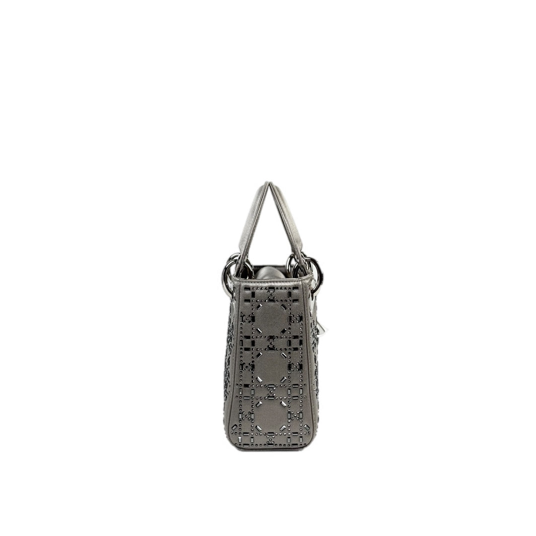 Dior Lady Dior Mini Grey Silk Crystal Bag