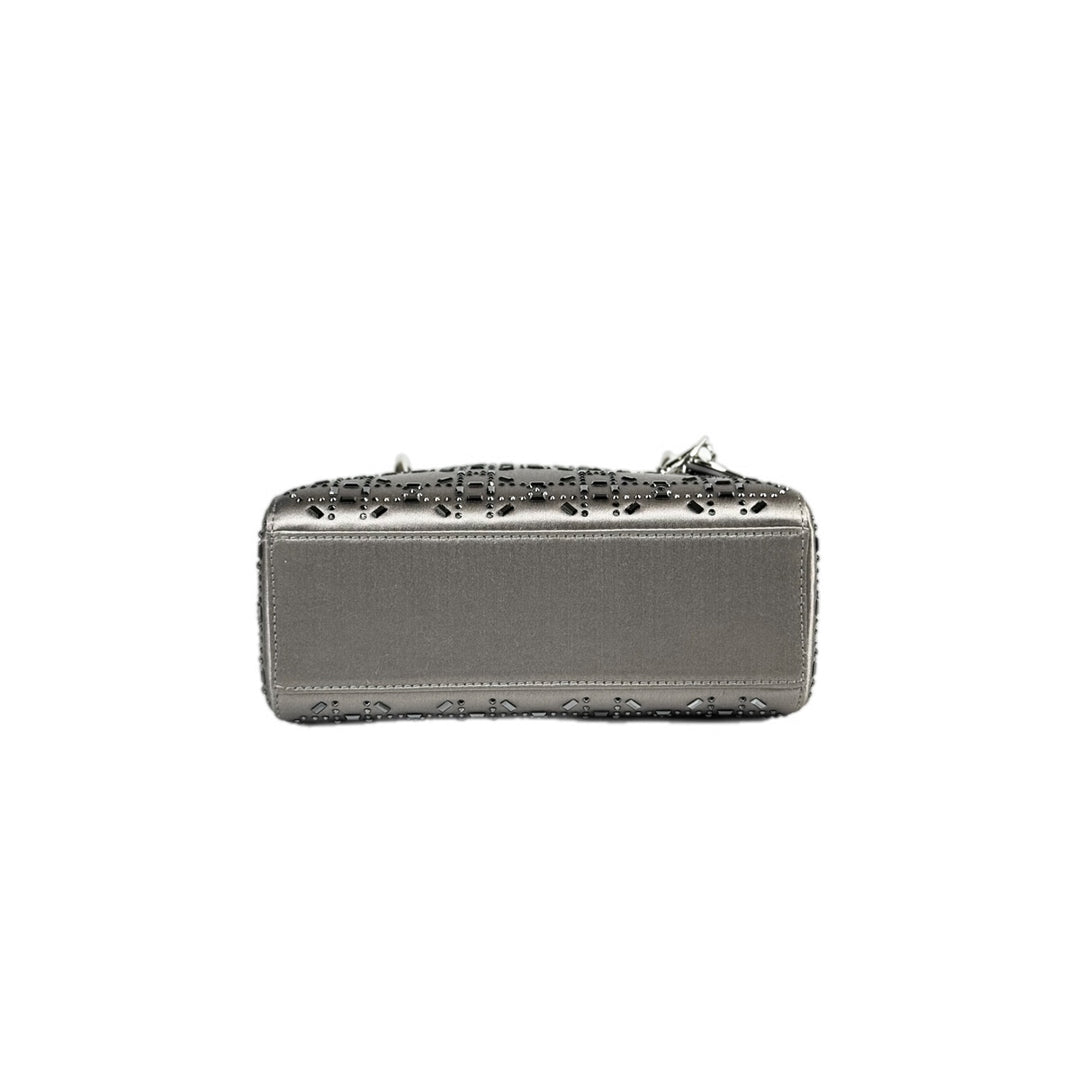 Dior Lady Dior Mini Grey Silk Crystal Bag