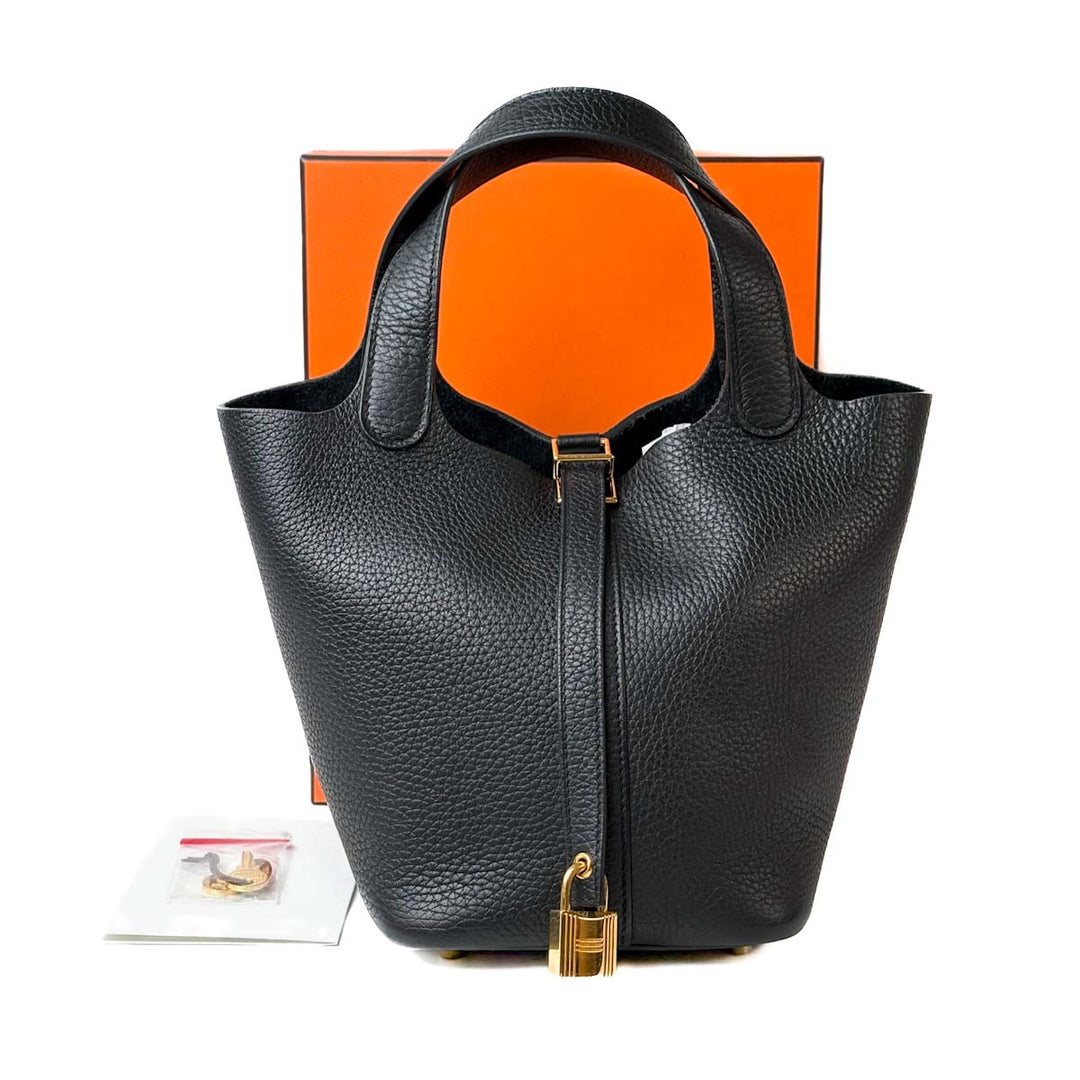 Hermes Picotin Black 18 Bag GHW