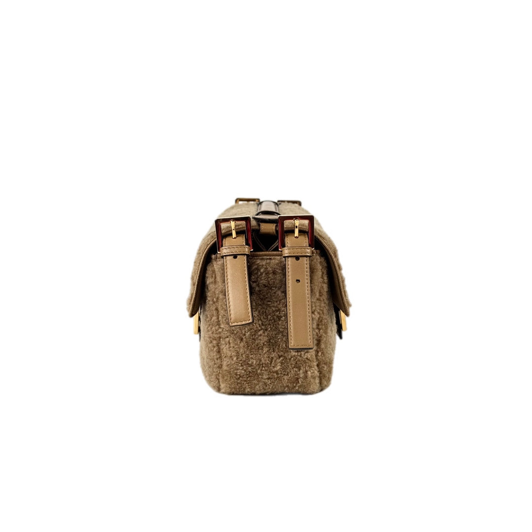 Fendi Baguette Brown Multi Shearling Bag