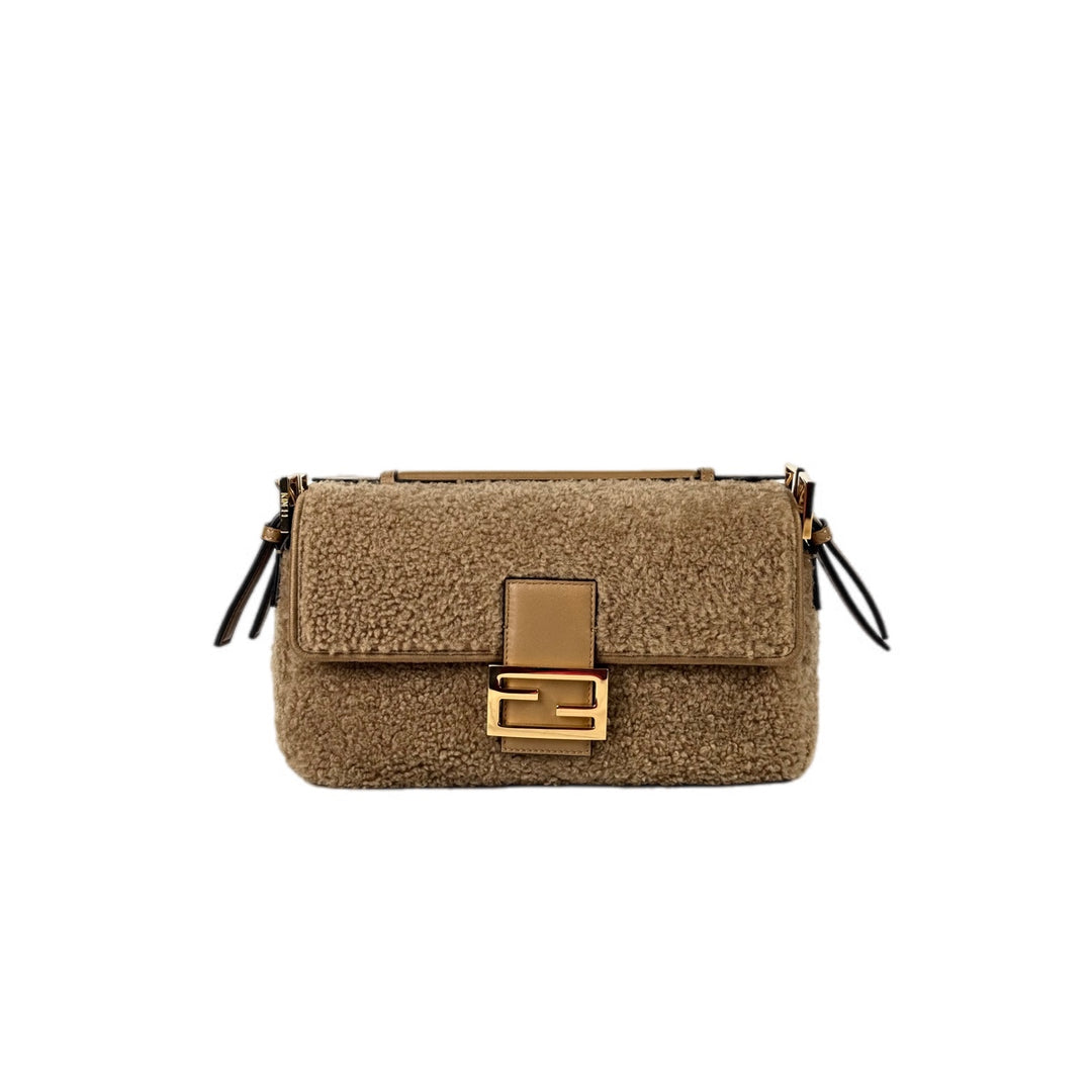 Fendi Baguette Brown Multi Shearling Bag