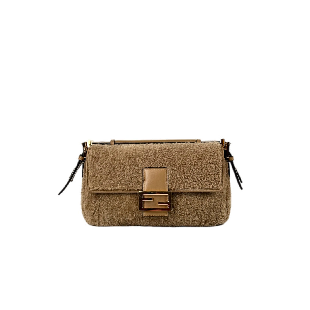 Fendi Baguette Brown Multi Shearling Bag