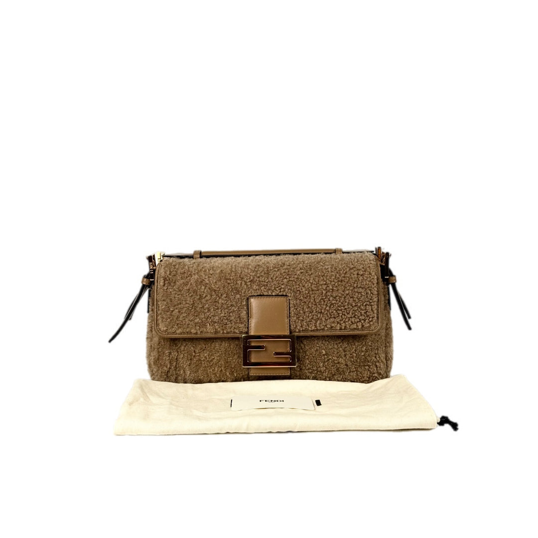 Fendi Baguette Brown Multi Shearling Bag