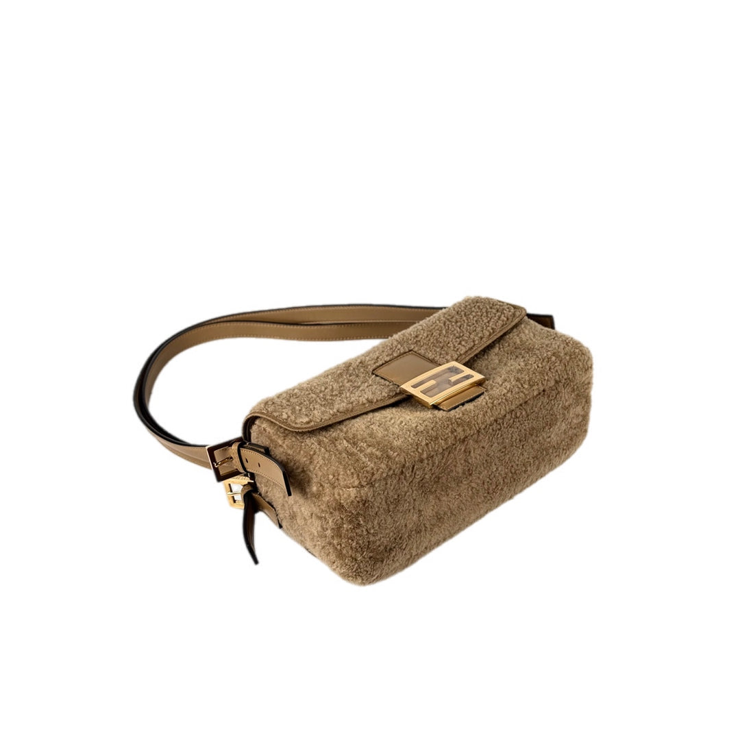 Fendi Baguette Brown Multi Shearling Bag