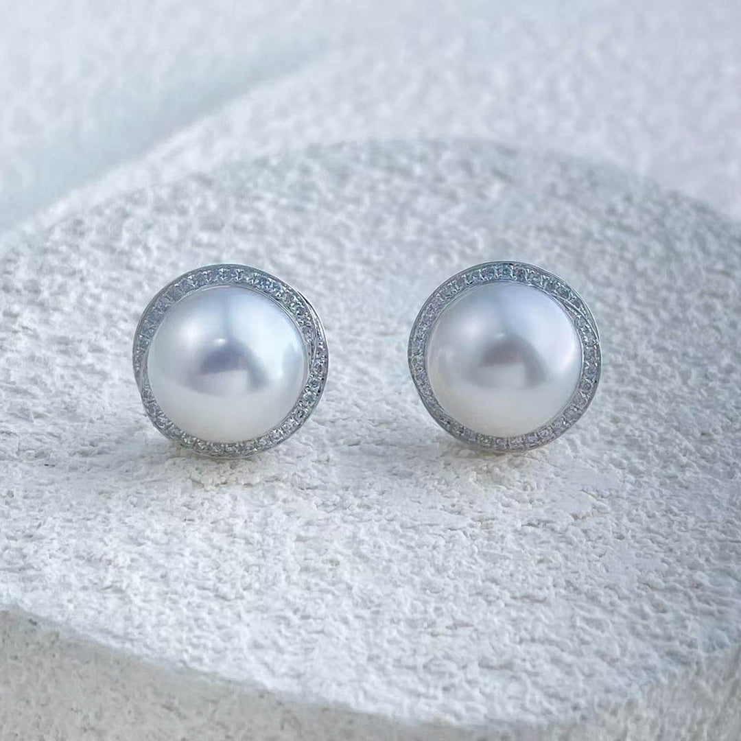South Sea White Pearl Diamond Earrings 11mm d0.35ct,18K