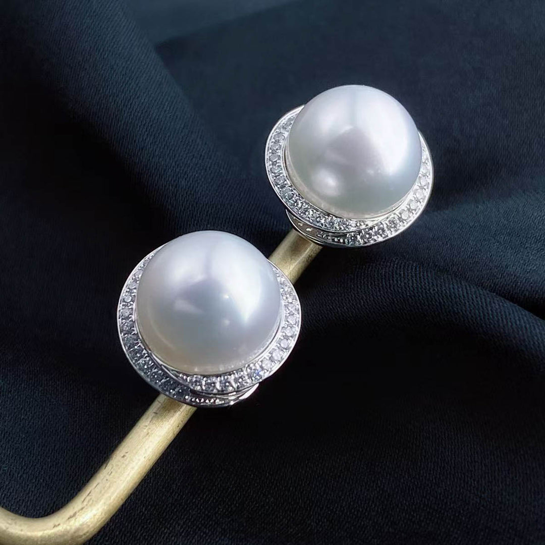 South Sea White Pearl Diamond Earrings 11mm d0.35ct,18K