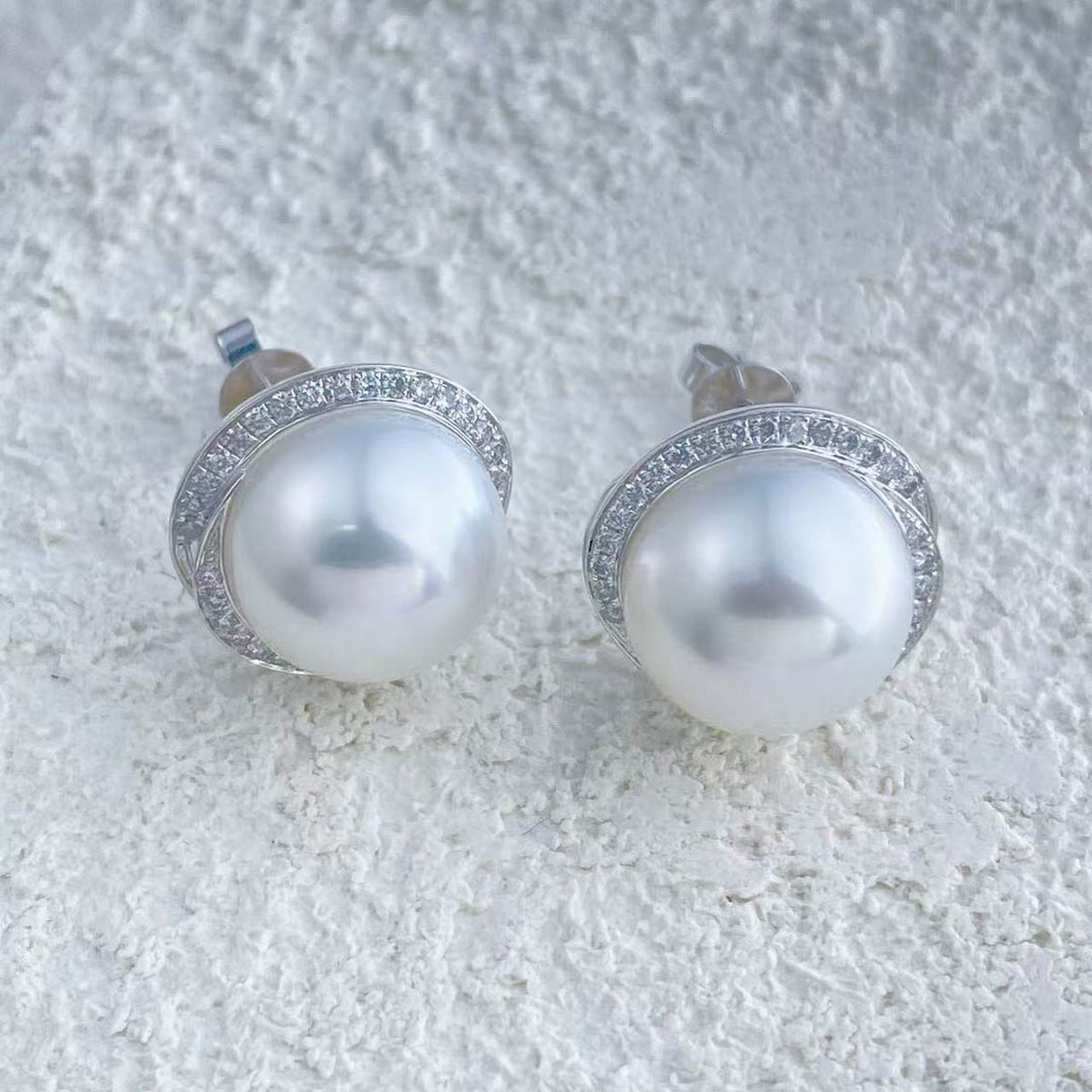 South Sea White Pearl Diamond Earrings 11mm d0.35ct,18K